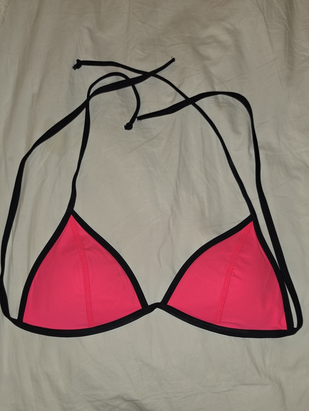 Victoria's Secret Hot Pink Triangle Bikini Top with Black Trim